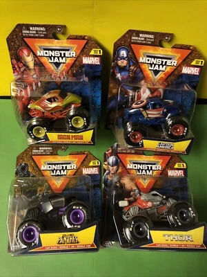 SPIN MASTER MONSTER JAM MARVEL SET THOR CAPTAIN AMERICA IRON MAN BLACK PANTHER