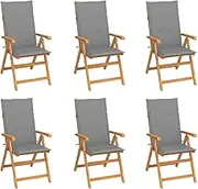 Garden Chairs 6 pcs with Grey Cushions Solid Teak Wood,Outdoor Chairs 44.8KG-3065561