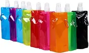 9 Pieces Multicolor Water Bottle - 480ML Soft Flexible Folding Bottles With 9 Blank Label Sheets, Roll Up Lightweight Drinking Water Bag