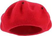 [Baluue] Woolen Strawberry Beret for Women Wide Brim Party Hat Fascinators Warm Hat