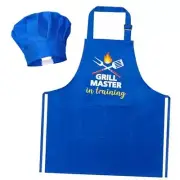 Kid Apron and Chef Hat Set 2Pcs Adjustable Children Kitchen Apron, Dark Blue