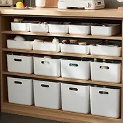 Plastic Storage Bins, Set of 8 Storage Boxes with 4 Lids Durable Storage Basket Cabinet Organizer, Storage Basket with Handle, Versatile Storage Box for Bathroom, Kitchen, Office, Living Room