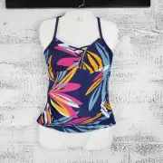 Kona Sol Navy Leaf Tankini Multicolor Adjustable Strap Swimsuit Top NWT Sz S