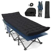 32 in. Outdoor Folding Camping Cot with Carry Bag Portable Double Layer Oxford