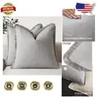 Set of 2 24x24 Inch Linen Fringe Throw Pillow Covers in Light Rustic Gray