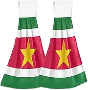 Suriname Flag Kitchen Towels with Hanging Loop Custom Oven Tea Towels Set of 2 Ultra Absorbent Kitchen Towels Decorative, 18.2 x 14 Inch