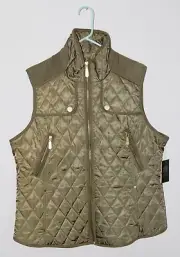 Vince Camuto Army Green Quilted Faux Suede Green Full Zip Vest Jacket XL NWT
