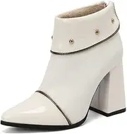 [ZJWBB] Women's Ankle Boots Chunky Heel, Pointed Toe Stacked Heel Ankle Booties with Zip Closure, 3.5 Inch Walking Short Boots