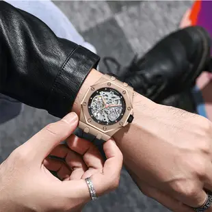 新款 KINYUED 金悅達 國王錶 雙面鏤空設計 自動機械錶 夜光指針 都會時尚矽膠男錶 女錶【S & C】