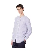 striped linen blend shirt L White