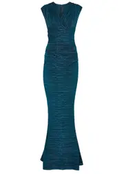 Talbot Runhof Metallic-weave Voile Gown - Teal - 14 14