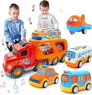 Car Toys for Toddlers Boys, 5 in 1 Carrier Truck Transport Vehicles Car Toys for 3 4 5 6 Year-Old Boys Toddlers Holiday Birthday Gifts, Car Carrier Trucks Friction Power Toys with Light Sound
