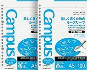 Kokuyo Campus Loose Leaf Paper for Binders, Sarasara Smooth Writing, A5, B 6mm Dotted Ruled, 20 Holes, 28 Lines, 100 Sheets, pH Neutral, Bleed Resistant, 75gsm, Pack of 2, Japan Import (NO-807BT)