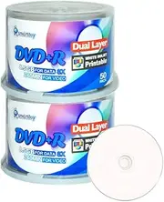 Smart Buy 100 Pack DVD+r Dl 8.5gb 8X DVD Plus R Double Layer Printable White Inkjet Blank Data Recordable Media 100 Discs Spindle