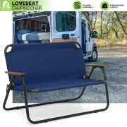 Folding Portable 2 Person Loveseat Durable Double Camping Chair w/Wooden Armrest