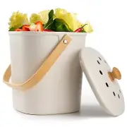 Compost Bin, Compost Bin Kitchen Counter with Lid, Made of Sustainable Bamboo...