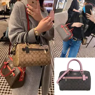 美國正品COACH F83607全新款 前拉鍊-滿版深咖紅色、滿版卡其白、深咖黑色、滿版深咖黑拚粉、黑金色~波士頓包 (大號.頭層真皮+防刮PVC皮革) 可斜背包 側背包 手提包 肩背包--(保證美國Outlet 直購100%正品櫃購入) -*vivi shop*