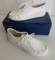 SAS SIESTA Moc Toe Lace Up White Leather Soft Step Shoes Womens 7.5 M 0038-001