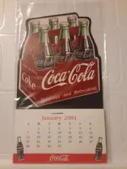coca cola coca-cola coke 2001 mini magnetic Calendar 6 Pack Glass Bottles NOS DS
