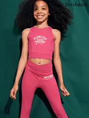 River Island Pink Girls 100% Cotton Active Tank and Leggings Set (B60551) | $25