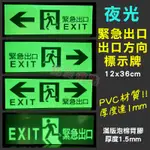 【防災消防】 夜光 緊急出口 方向標示牌 出口方向 左向 右向 雙向 避難器具 避難梯 螢光 PVC 滿版背膠 黏貼方便