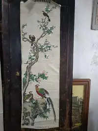 在飛比找Yahoo!奇摩拍賣優惠-清末民國時期的絲綢畫二幅對聯比較罕見 名廠大師制作 中國杭州