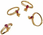 [Samyuktha] Traditional Indian Toe Ring Set Brass Cubic Zirconia, Diamond Gold Plated Toe Ring Set Pack of 4 Ring-gold, Metal, No Gemstone