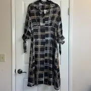Zara plaid, midi, lapel collar, tied cuffs, front buttons, Shirt Dress. Sz. XS