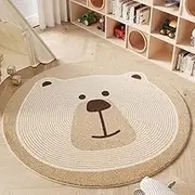 TEMBR Cute Animals Kids Room Rug,47.2" Round Washable Area Rugs for Baby Boys Girls Play Mat Non Slip Soft Carpets for Living Room Bedroom Playroom Classroom-Brown Lion
