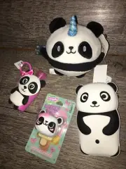 Claire’s Squishy Plush Panda Backpack Clip Coin Purse Sanitizer Lip Gloss Lot