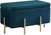 Contemporary Luxurious Velvet Upholstered with Metal Feet Storage Footrest Shoe Changing Stool for Living Room Bedroom Entryway Hallway-Peacock Blue-a 70x45x42cm(28x18x17inch)