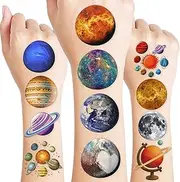 Cute Planet Temporary Tattoos Solar System Birthday Party Decorations Favors Supplies Outer Space Themed Stickers 10 Sheets 100 PCS Gifts for Kids Girls Boys Decor Class School Carnival Christmas