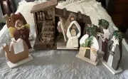 Wooden Folk Art Christmas Nativity Set 8 Pieces Vintage Rustic