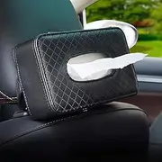 Sandinal Classic Black PU Leather Car Tissue Holder, Rectangular Wipes Dispenser for Universal Auto, SUV, Model 3, Model Y