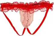 [BTREEFLO] Men's Lace Frilly Sissy Thong Panties G-string Bikini Briefs Underwear Sissy Pouch for Men