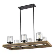 Meti Pendant Light 6xE27 60w in Rectangular Warm Chestnut Wood Frame CLA Lighting - PL-METI01