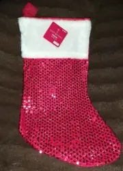 Red and white sequined Christmas Stocking 18"