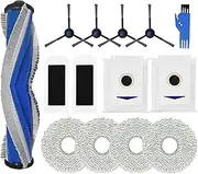 14 Pcs Spare Parts Accessories for Ecovacs Deebot T30 Omni/ T30 Pro Omni Robot Vacuum Cleaner, 1 Main Roller Brush 4 Side Brush 2 Filters 2 Dust Bags 4 Mop Pads 1 Cleaning Tool