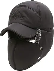 [YWINETO] Unisex Bomber Hat, Winter Hat with Ear Flaps, Fur Hat, Faux Fur Hat, Aviator Hat, Keeps Warm When Skiing, Ice Skating and Outdoor Available Trapper Pilot Hat, Ski Hat, Russian Hat