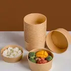 50pcs Round Fast Food Package Box Kraft Paper Rice Bowl Takeway
