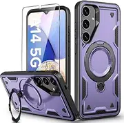 for Samsung Galaxy A14 Case Magnetic with Stand, with Mag-Safe, with Screen Protector, Wireless Charging, Shockproof for Samsung A14 5G Phone Case, Ring Holder Phone Cover, for Samsung A14 Purple