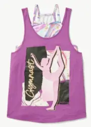 NWT Justice Girls Dance & Gymnastics Purple Tank Top Built In Bra Sz 5/6 XS