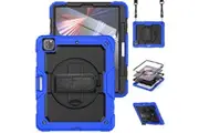 WASSUP iPad Pro 12.9 inch 6th/5th/4th/3rd Gen Case with Screen Protector Hand Strap Stand & Shoulder Strap-Black&Blue