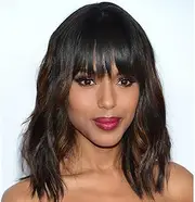 AISI HAIR Wavy Bob Wigs with Bangs for Women Black Mixed Brown Color Short Wavy Bob Curly Wig Synthetic Natural Looking Heat Resistant Fiber Hair for Black Women