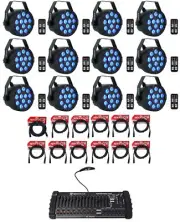 12) Rockville RockPAR TRI LED RGB Black Wash Par DJ Lights+Cables+DMX Controller