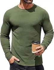 [COOFANDY] Mens Long Sleeve Shirts Thermal Crewneck Fleece Lined Base Layer Casual Undershirt Pullover Tops