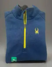 New SPYDER Mens XL Blue Pullover Quarter Zip Mock Neck Ribbed