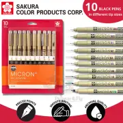 Sakura Pigma Micron Black Pens Archival Ink - 10 Assorted Nib Set Genuine