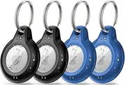 4 Pack IPX8 Waterproof Airtag Keychain with Airtag Holder Case,Full Body Shockproof,Anti-Scratch Cover Air tag for Cat,Dog,Keys,Luggage,Wallet（Black&Black&Blue&Blue）