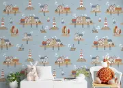 3D House Lighthouse Ship Pattern Self-adhesive Removable Wallpaper Murals